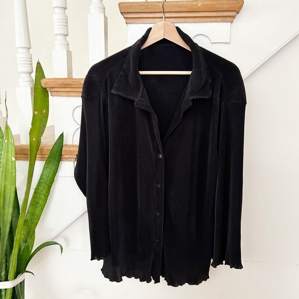 SHEIN Curve Black Corduroy Button-Down Top Shirt Long Sleeves Collared Size 0XL